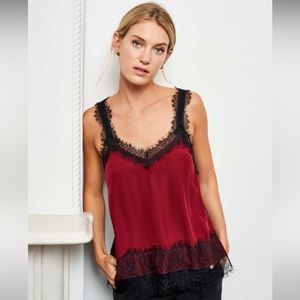 La Ligne Maggie Rogers Camisole Cami Red Silk Black Lace tank